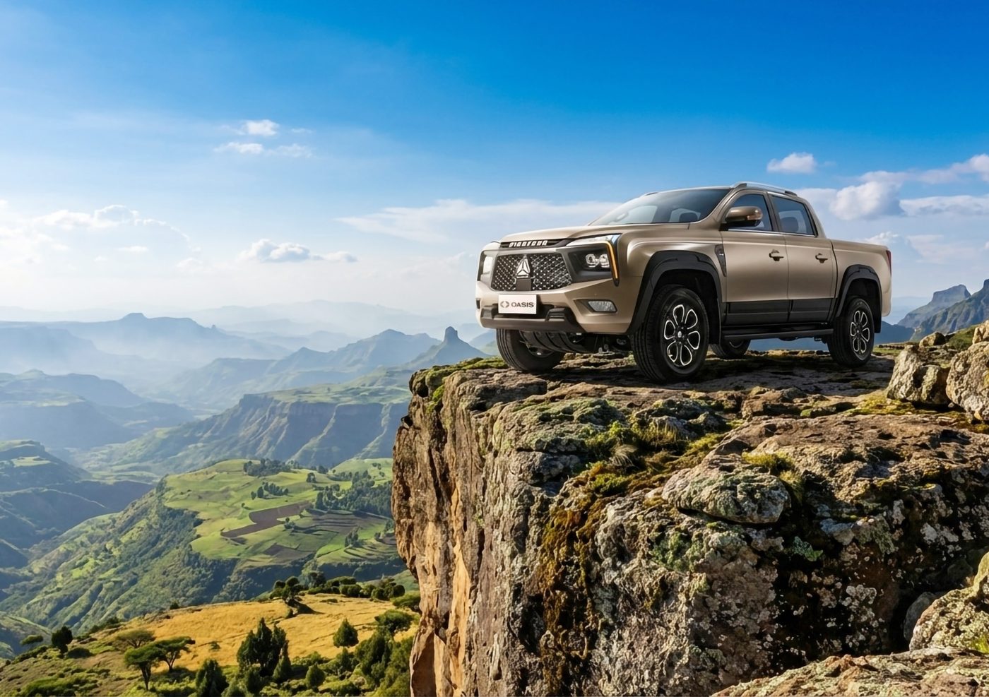 SINOTRUK R101 electric pickup above the Ethiopian highlands